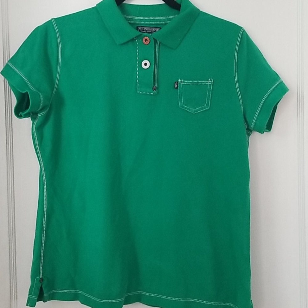 Polo Jeans Company Collar Polo Short Sleeve Green Shirt Top Size L